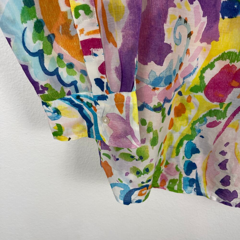 Lauren Ralph Lauren Watercolor Paisley Cotton Silk Button Front Shirt Women's 2X - Picture 4 of 8